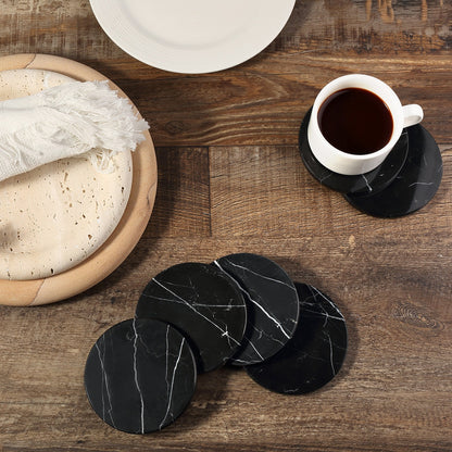 Koville Natural Stone Round Coaster Sets in Nero Marquina, product view 45