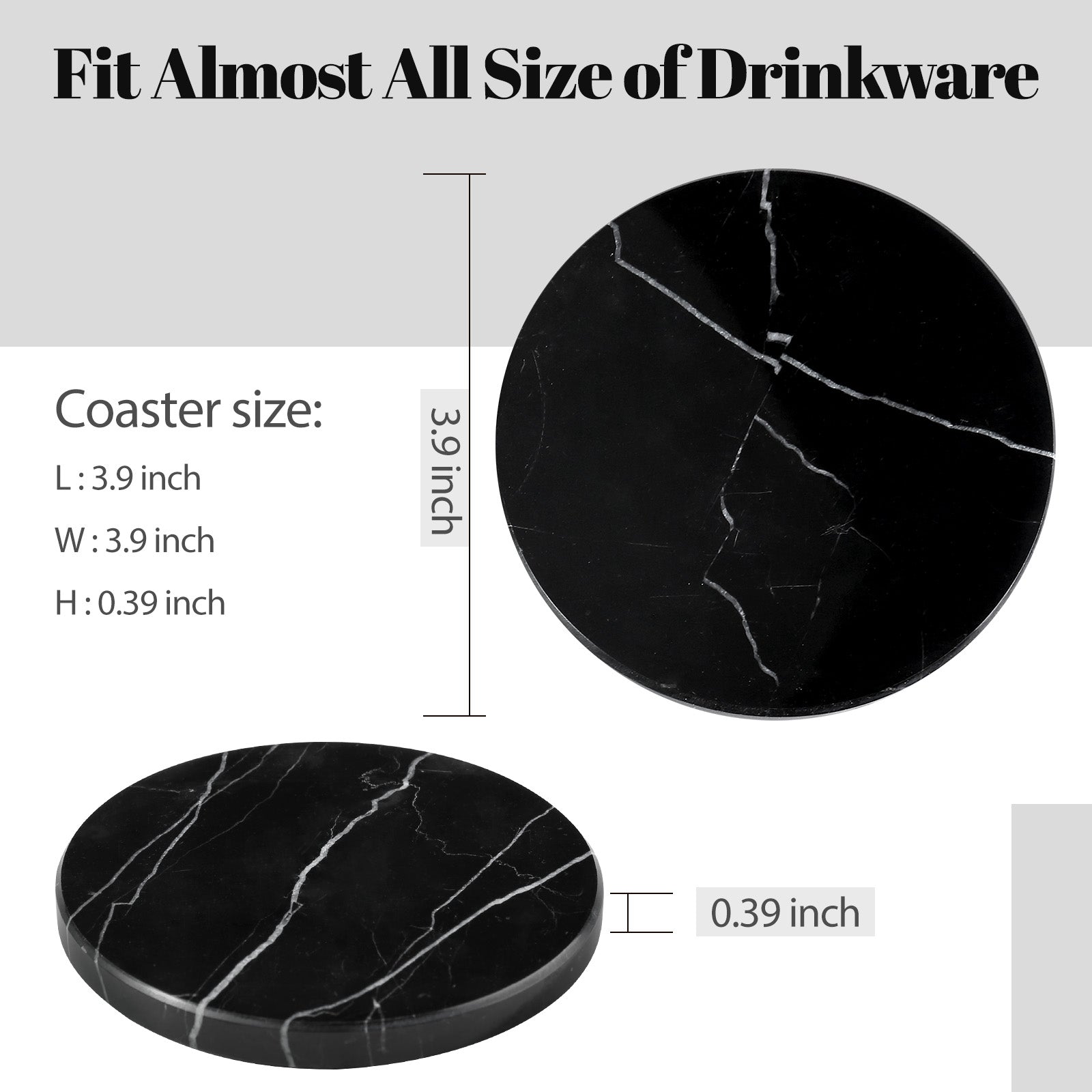 Koville Natural Stone Round Coaster Sets in Nero Marquina, product view 47