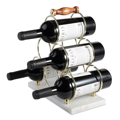 Koville Natural Stone Wine Rack in Karibib Ice on a kitchen counter holding wine bottles