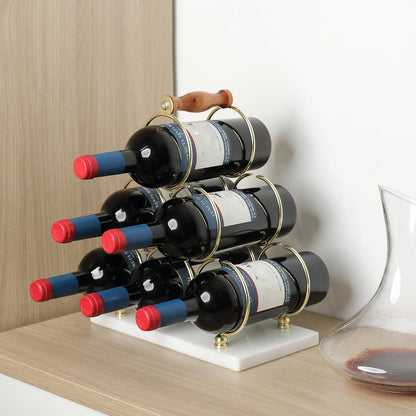 Koville Natural Stone Wine Rack in Karibib Ice on a kitchen counter holding wine bottles