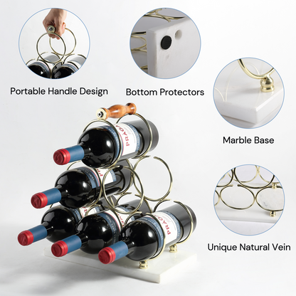 Koville Natural Stone Wine Rack in Karibib Ice on a kitchen counter holding wine bottles