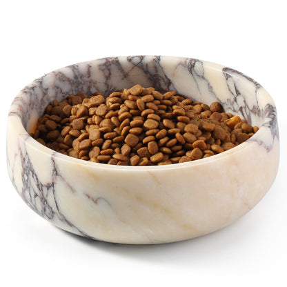 Koville natural stone pet bowl in Calacatta Viola