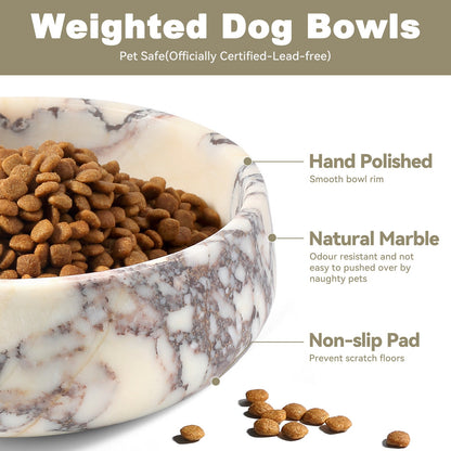 Koville natural stone pet bowl in Calacatta Viola