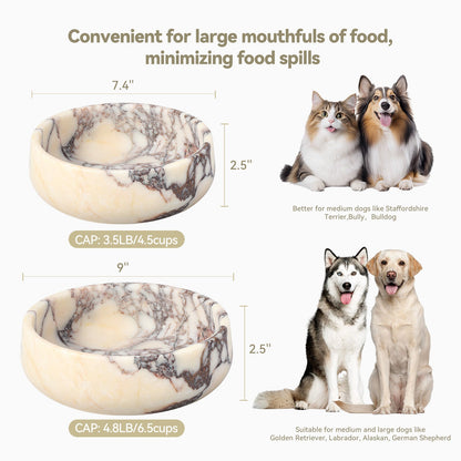 Koville natural stone pet bowl in Calacatta Viola