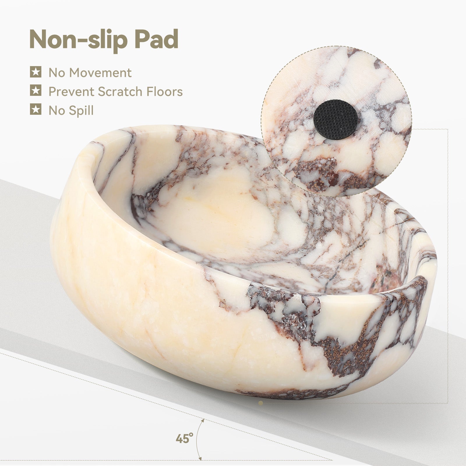 Koville natural stone pet bowl in Calacatta Viola