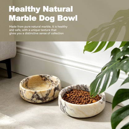 Koville natural stone pet bowl in Calacatta Viola