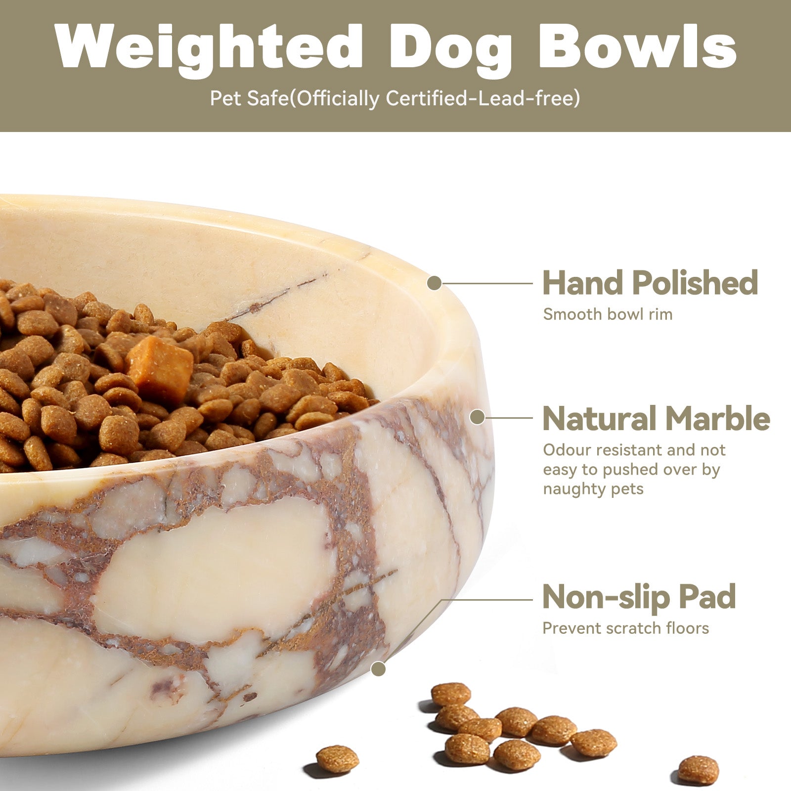 Koville natural stone pet bowl in Calacatta Viola