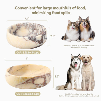 Koville natural stone pet bowl in Calacatta Viola