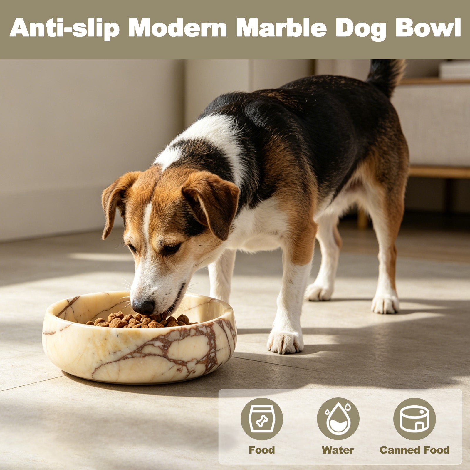 Koville natural stone pet bowl in Calacatta Viola