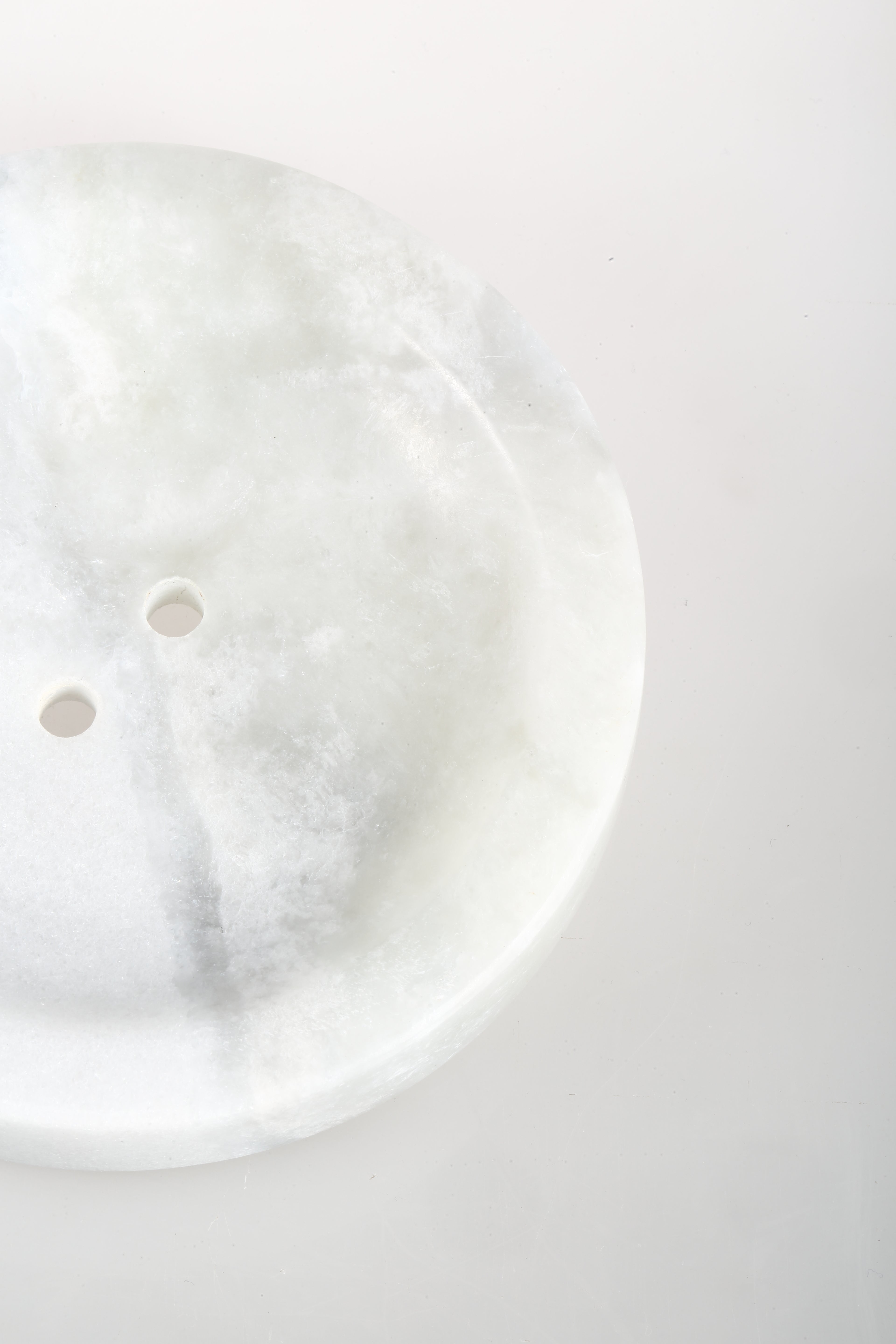 Koville Namib Fantasy marble round soap dish with recessed center with a gently recessed center for bar soap for a bathroom vanity or shower ledge