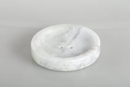 Koville Namib Fantasy marble round soap dish with recessed center with a gently recessed center for bar soap for a bathroom vanity or shower ledge