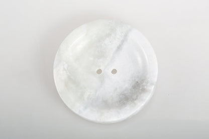 Koville Namib Fantasy marble round soap dish with recessed center with a gently recessed center for bar soap for a bathroom vanity or shower ledge