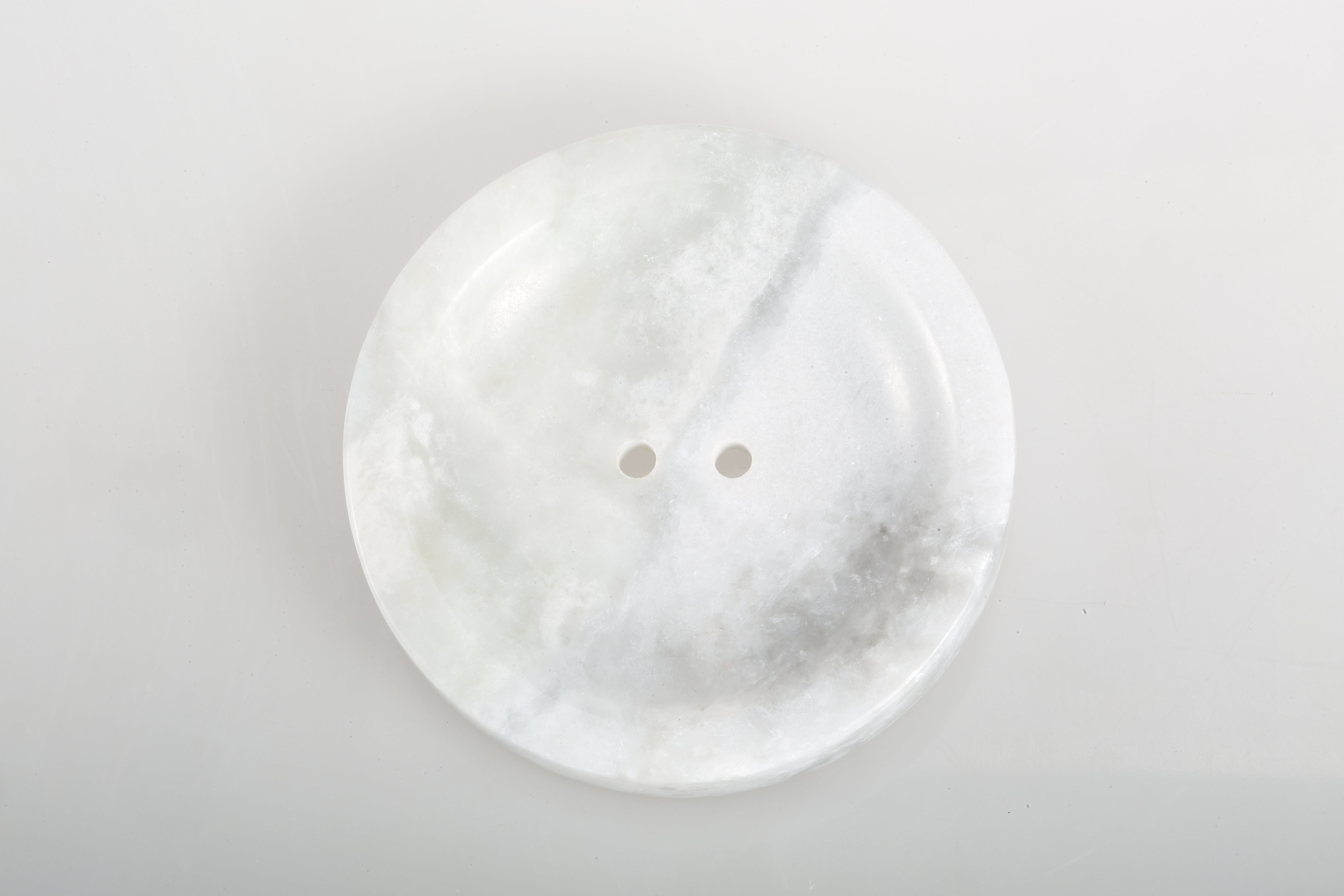 Koville Namib Fantasy marble round soap dish with recessed center with a gently recessed center for bar soap for a bathroom vanity or shower ledge