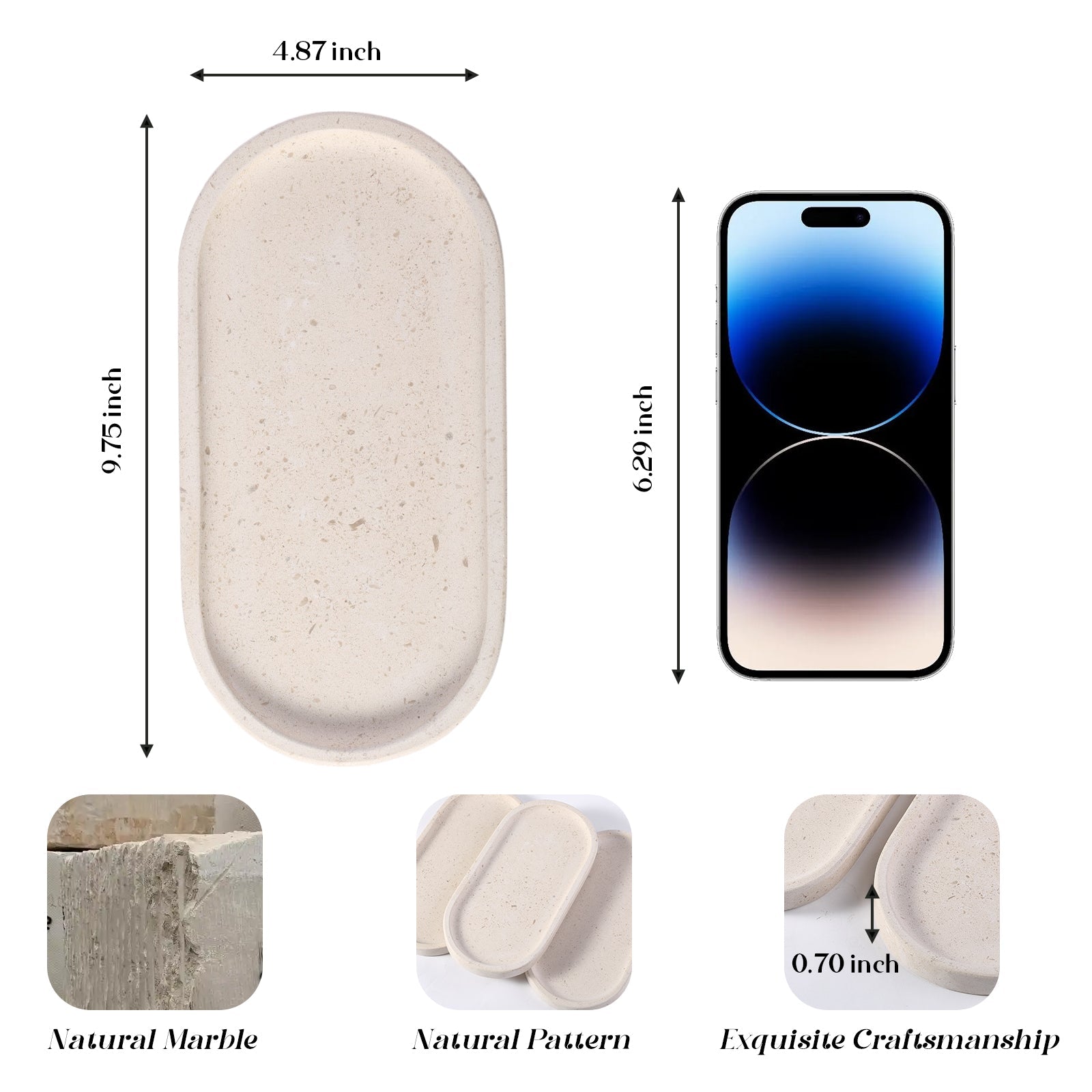 Koville natural stone runway storage tray, 250 x 125 mm