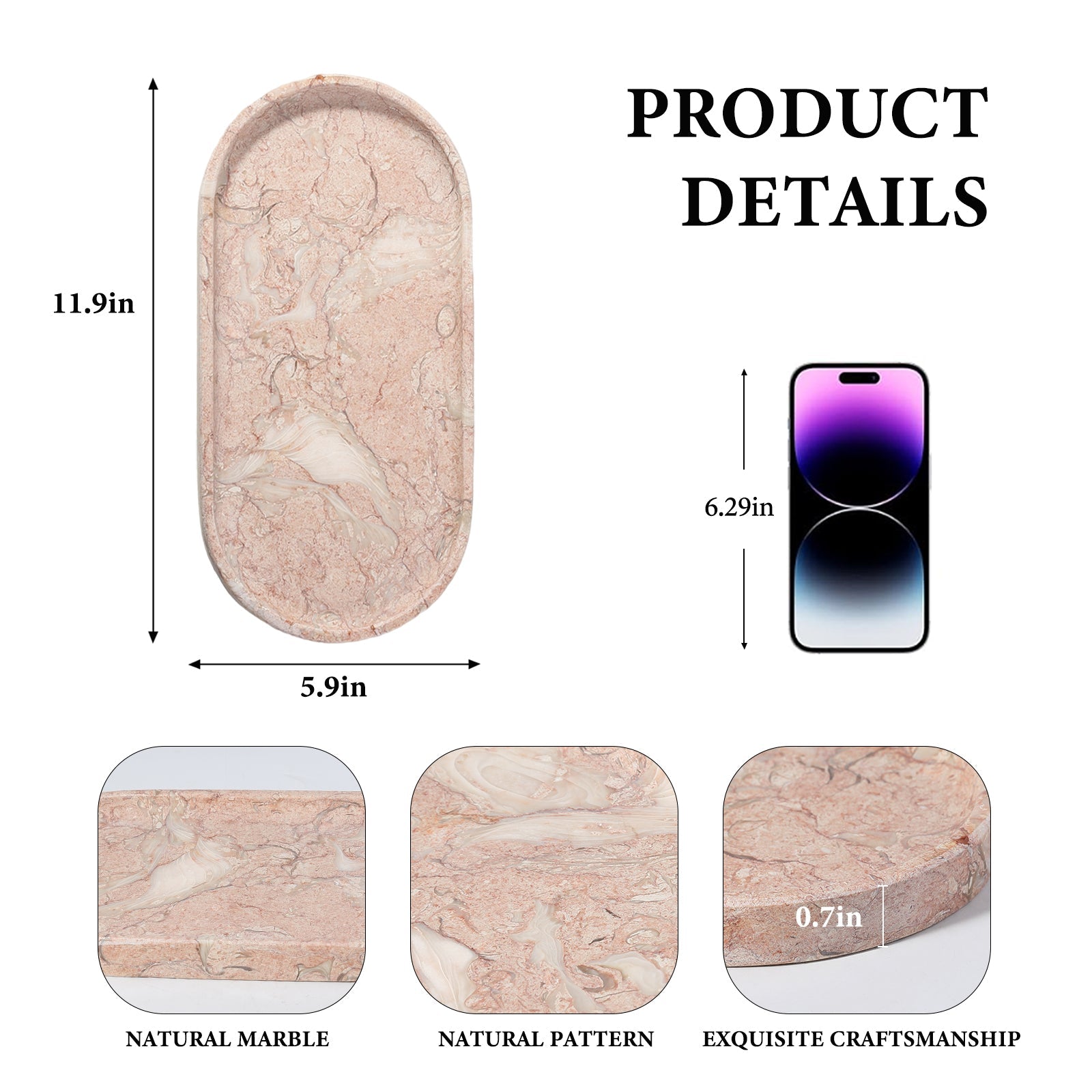 Koville natural stone runway storage tray, 305 x 152 mm