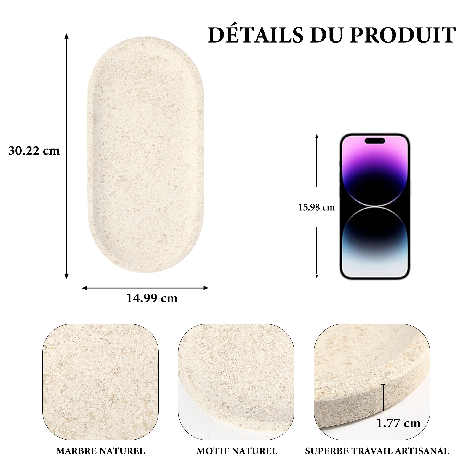 Koville natural stone runway storage tray, 305 x 152 mm