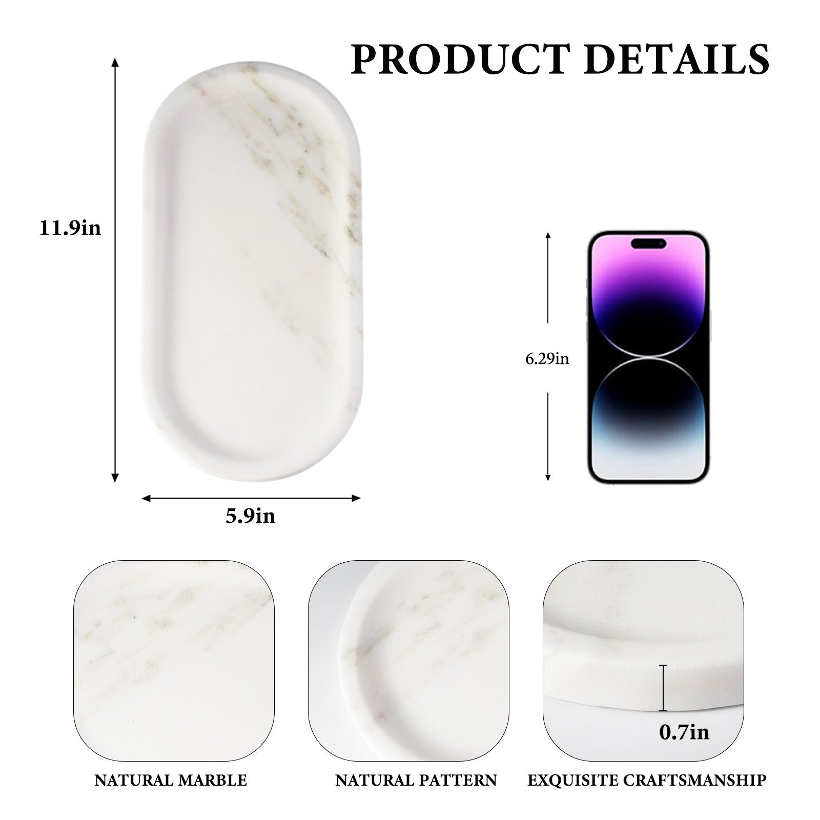 Koville natural stone runway storage tray, 305 x 152 mm