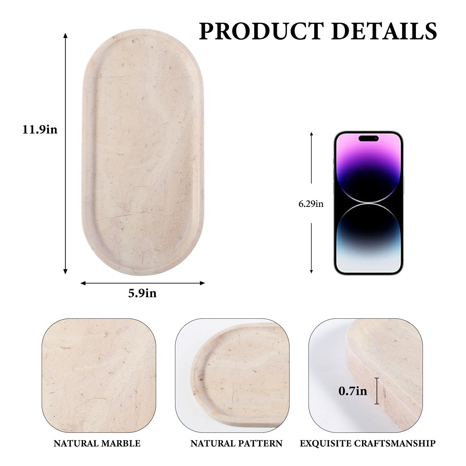 Koville natural stone runway storage tray, 305 x 152 mm