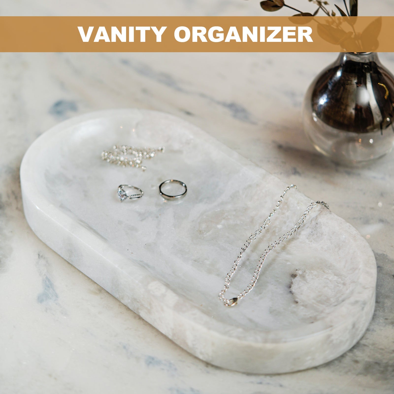 Koville natural stone runway storage tray, 305 x 152 mm