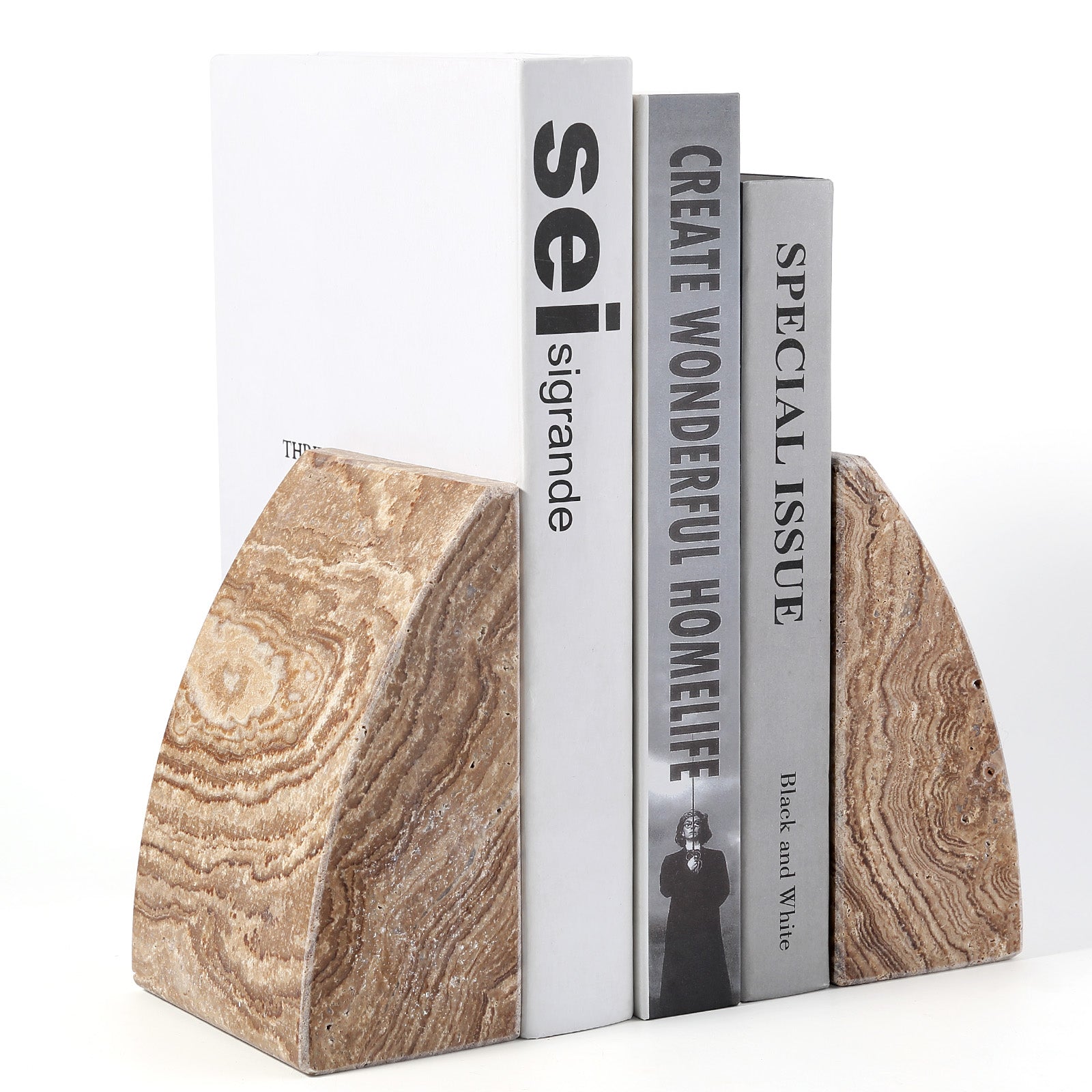 Koville Natural Marble Sailboat Bookend Set for Shelf Styling in California Honey - product presentation
