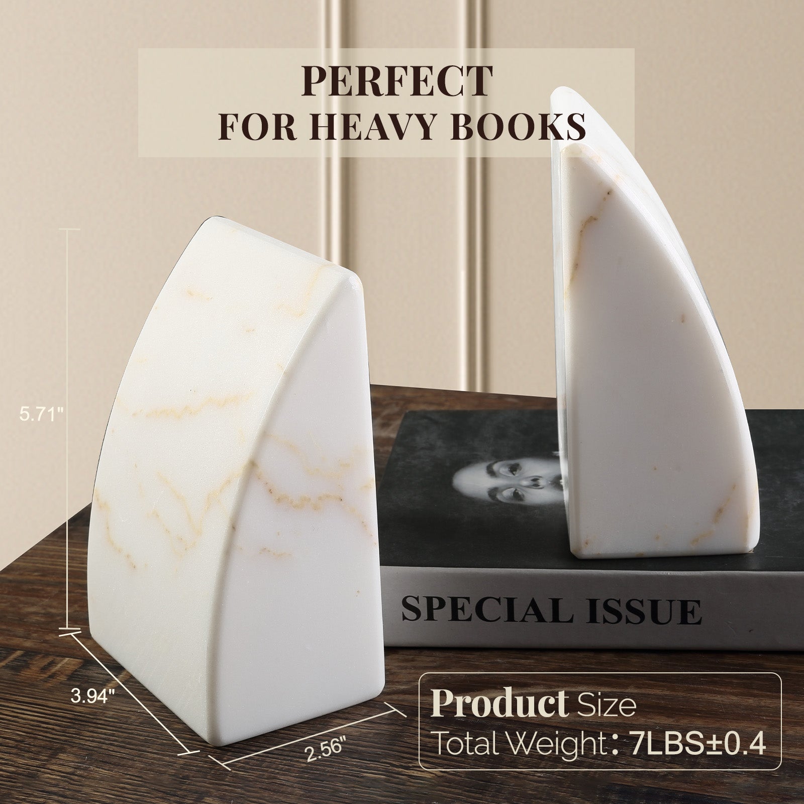 Koville natural stone sailboat bookend in Golden Calacatta - stone surface detail