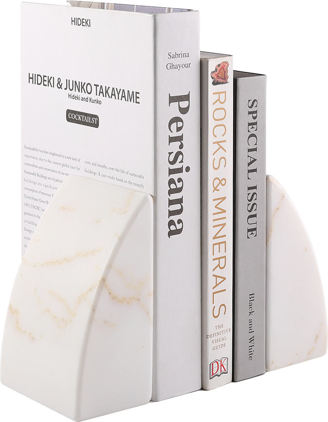 Koville Natural Marble Sailboat Bookend Set for Shelf Styling in Golden Calacatta - product presentation