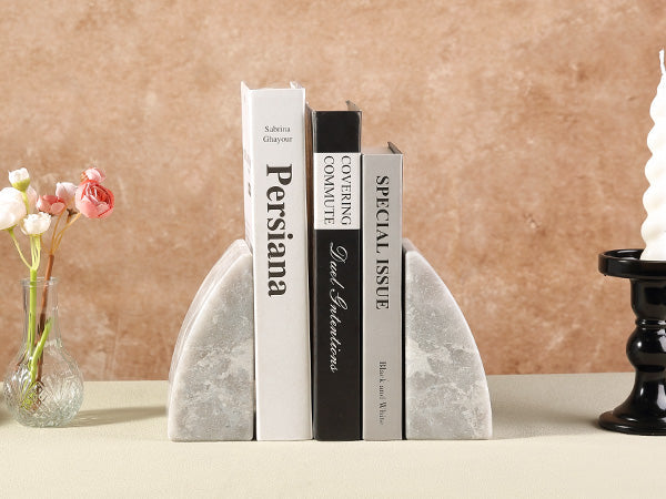 Koville Natural Stone Sailboat Bookend Set for Shelf Styling in Grigio Fantasy - material detail