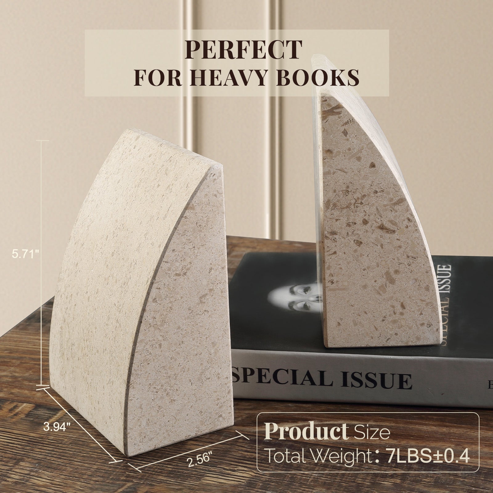 Koville Natural Stone Sailboat Bookend Set for Shelf Styling in Moca Cream Media - material detail