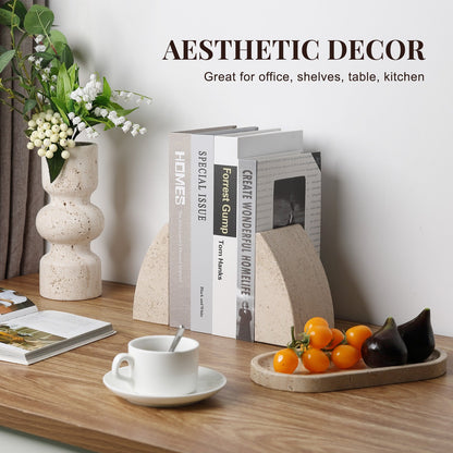 Koville Natural Stone Sailboat Bookend Set for Shelf Styling in Moca Cream Media - stone surface detail