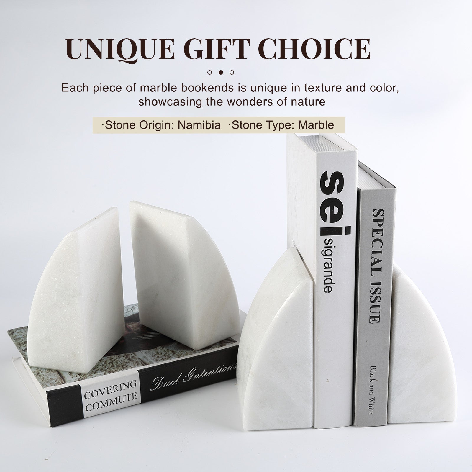 Koville natural stone sailboat bookend in Namib Fantasy - design detail