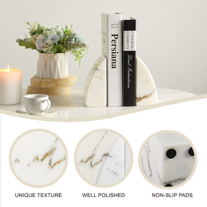 Koville Natural Marble Sailboat Bookend Set for Shelf Styling in Oriental Calacatta - material detail