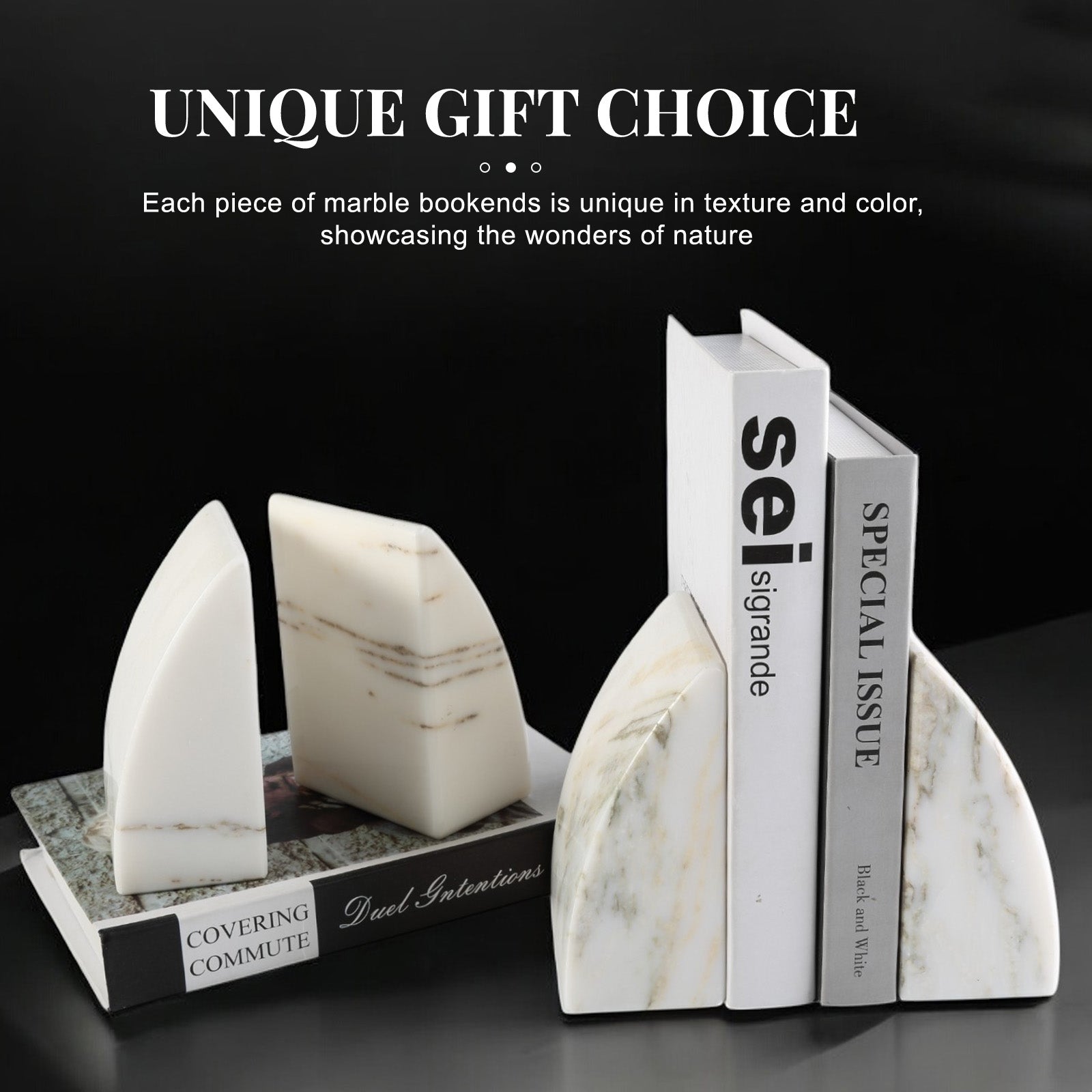 Koville Natural Marble Sailboat Bookend Set for Shelf Styling in Oriental Calacatta - natural stone finish