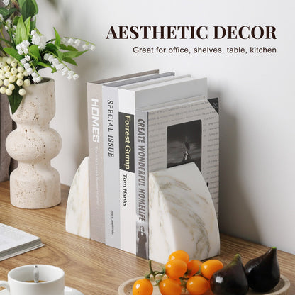 Koville Natural Marble Sailboat Bookend Set for Shelf Styling in Oriental Calacatta - decorative form