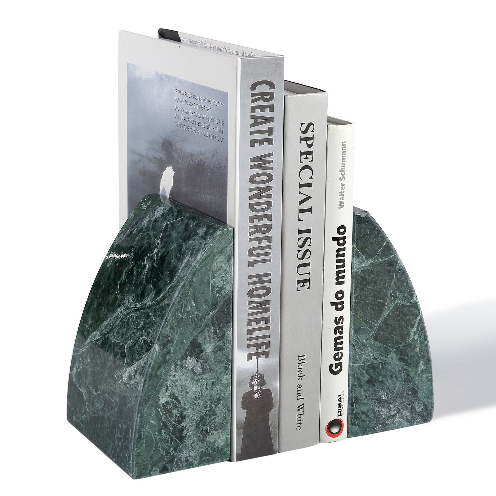 Koville Natural Stone Sailboat Bookend Set for Shelf Styling in Verde Alpi - product presentation