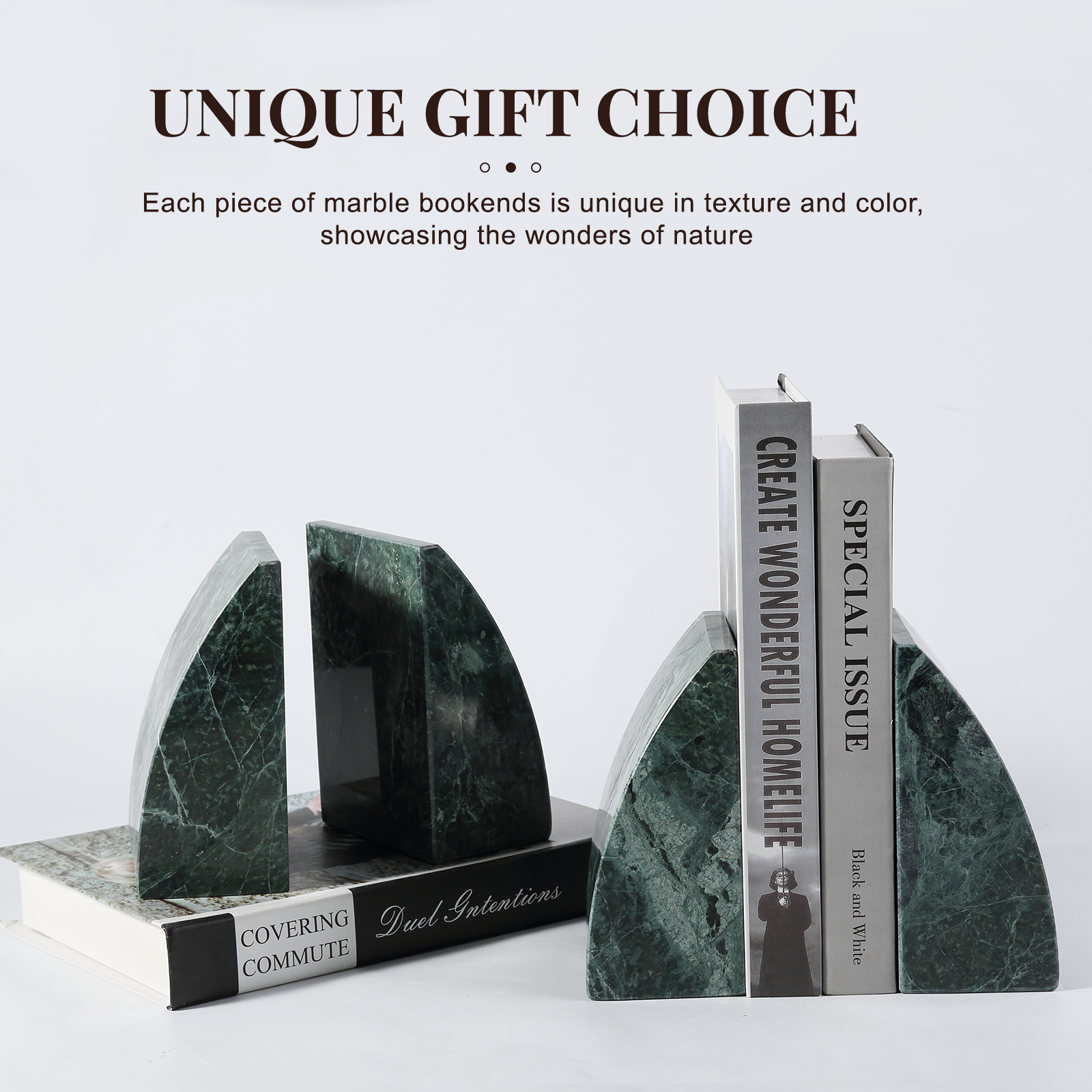 Koville Natural Stone Sailboat Bookend Set for Shelf Styling in Verde Alpi - natural stone finish