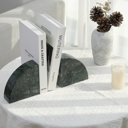 Koville natural stone quarter-circle sailboat bookend in Indian Green - design detail
