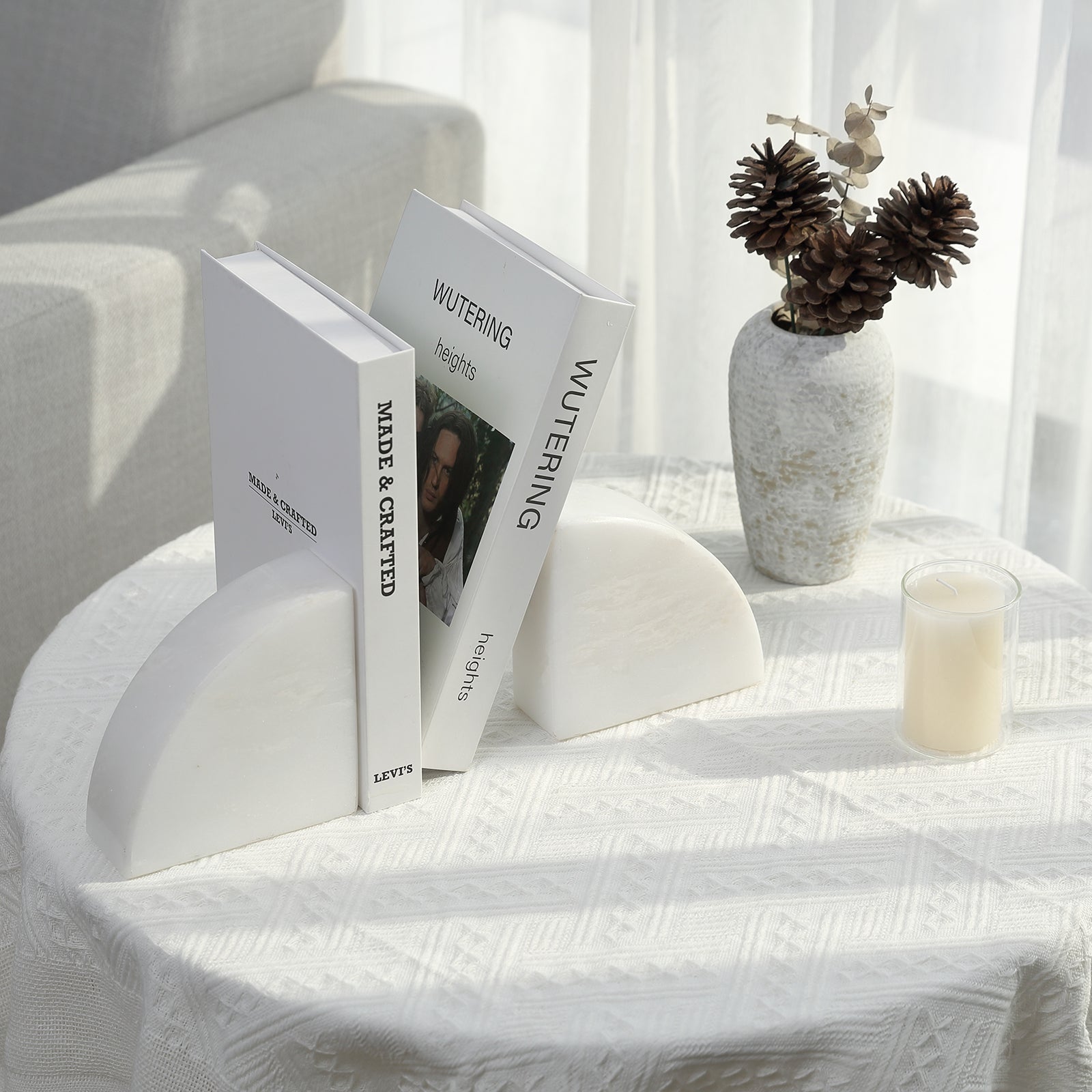 Koville Natural Marble Sailboat Bookend Set for Shelf Styling in Namib Fantasy - natural stone finish