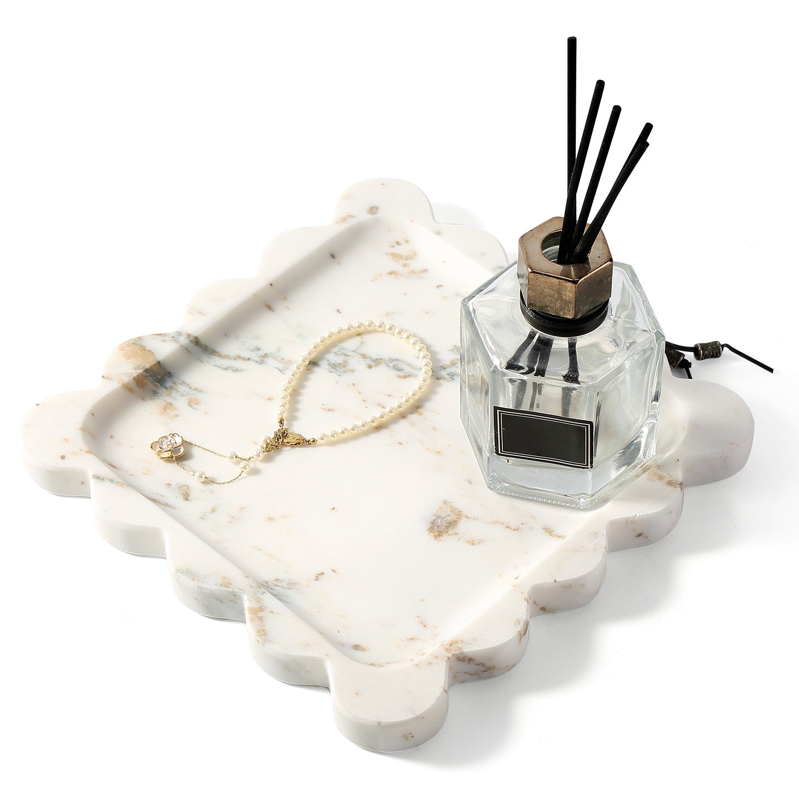 Koville white decorative tray in natural stone