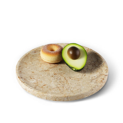 Koville round serving tray in multiple sizes for table styling in Pearlly Yellow natural stone