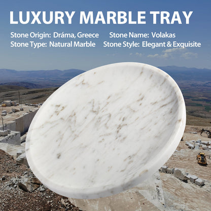 Koville round serving tray in multiple sizes for table styling in Volakas natural stone