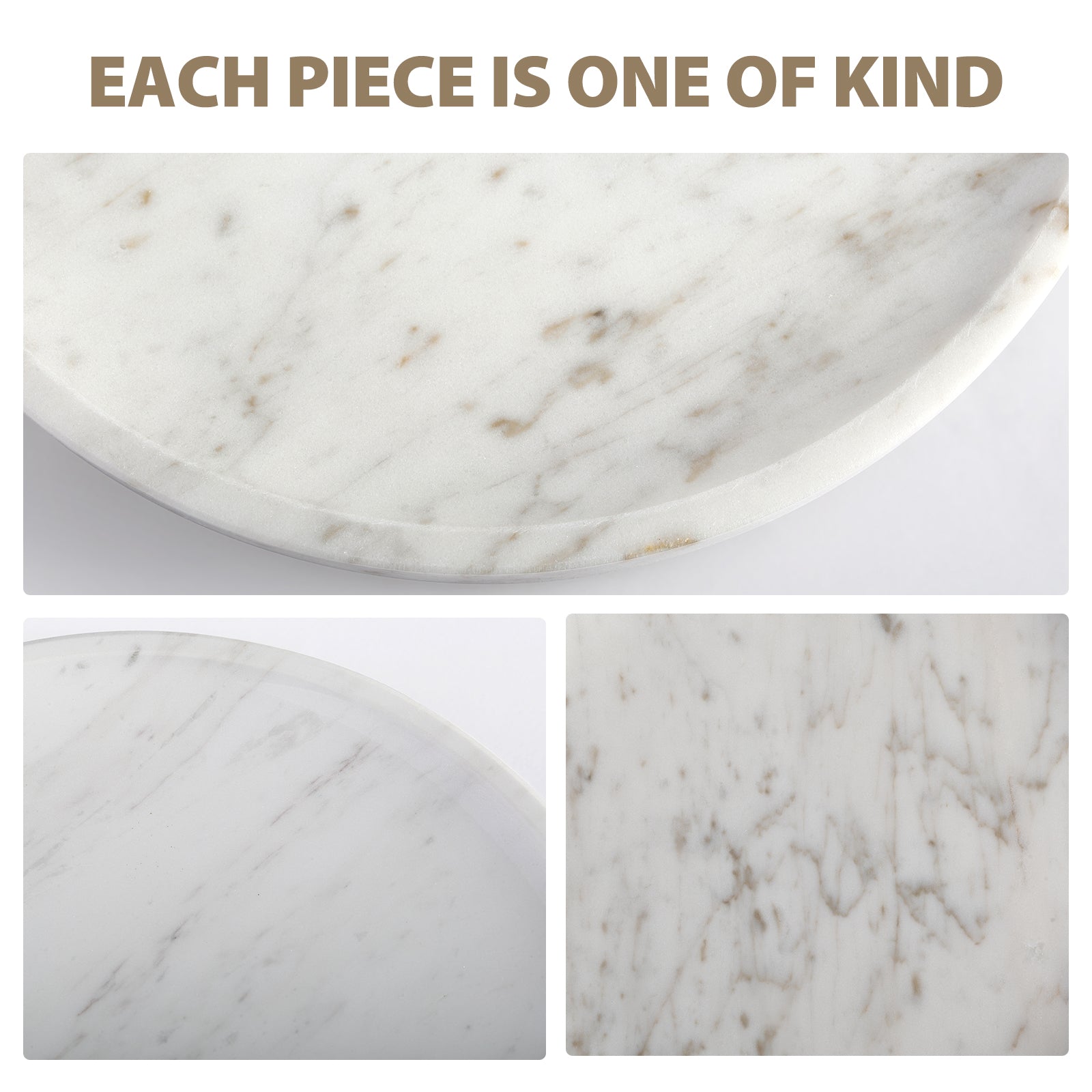 Koville round serving tray in multiple sizes for table styling in Volakas natural stone
