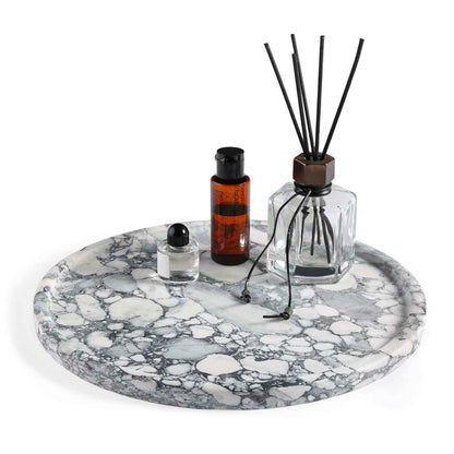 Koville round serving tray in multiple sizes for table styling in Calacatta Viola natural stone