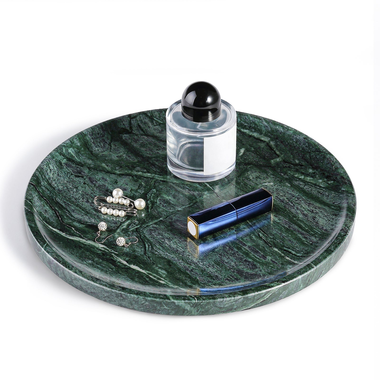 Koville round serving tray in multiple sizes for table styling in Indian Green natural stone