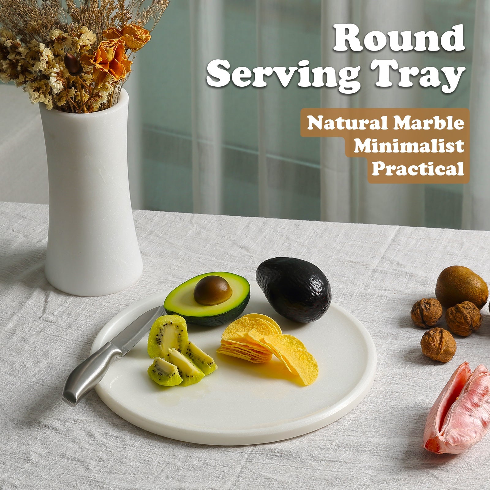 Koville round serving tray in multiple sizes for table styling in Namib Fantasy natural stone