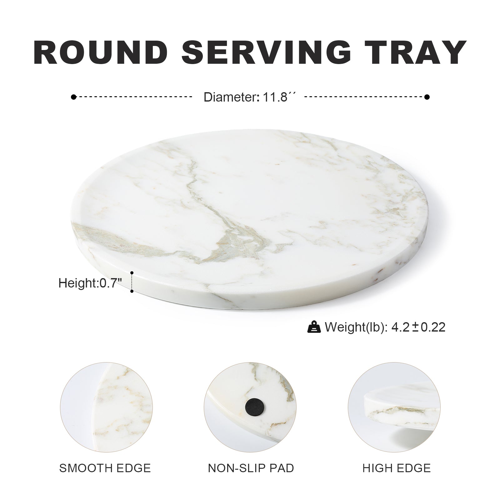 Koville round serving tray in multiple sizes for table styling in Oriental Calacatta natural stone