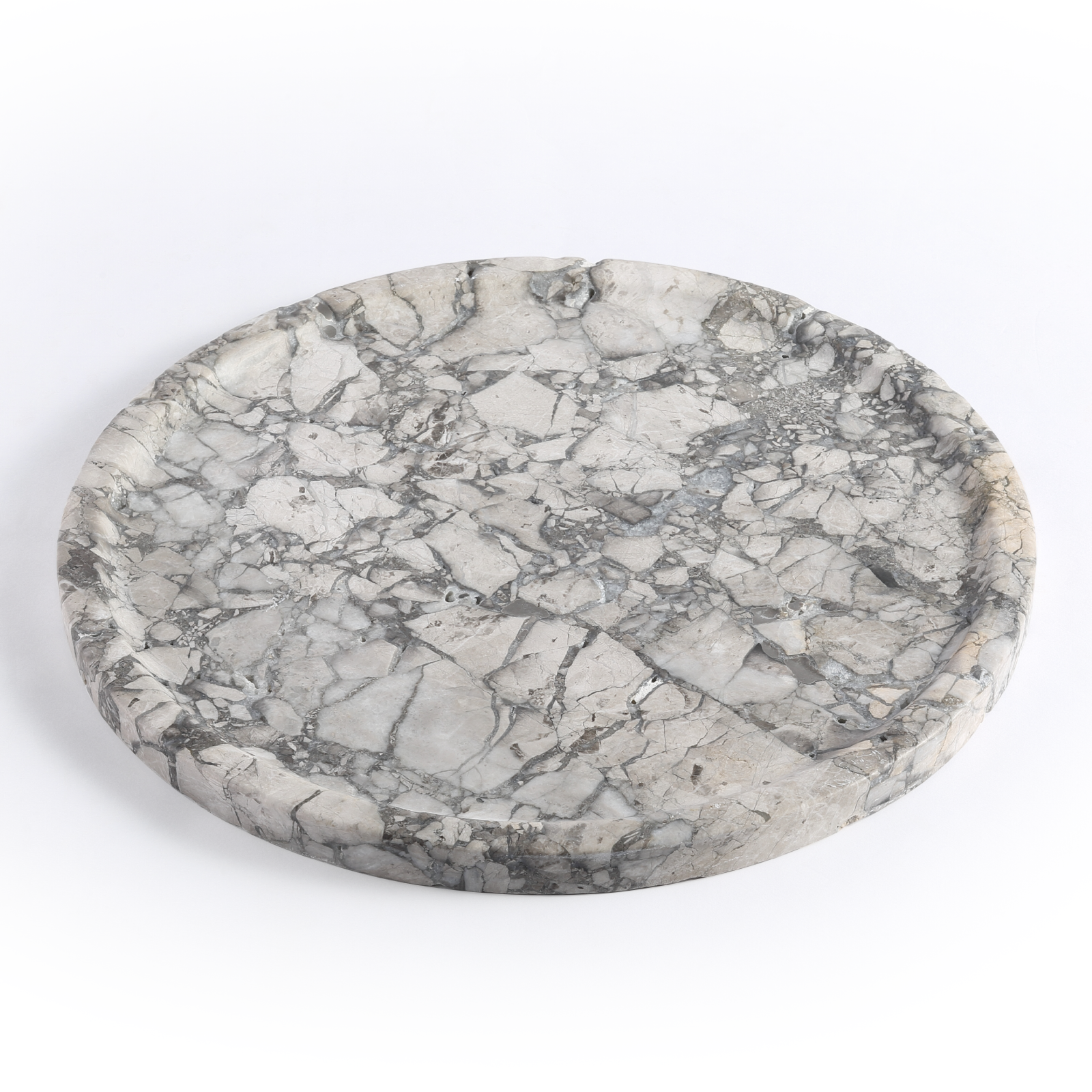 Koville round serving tray in multiple sizes for table styling in Silver Pearl natural stone