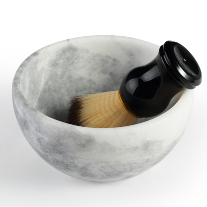 Koville Natural Marble natural marble shaving bowl with brush in Grigio Fantasy for bathroom vanity