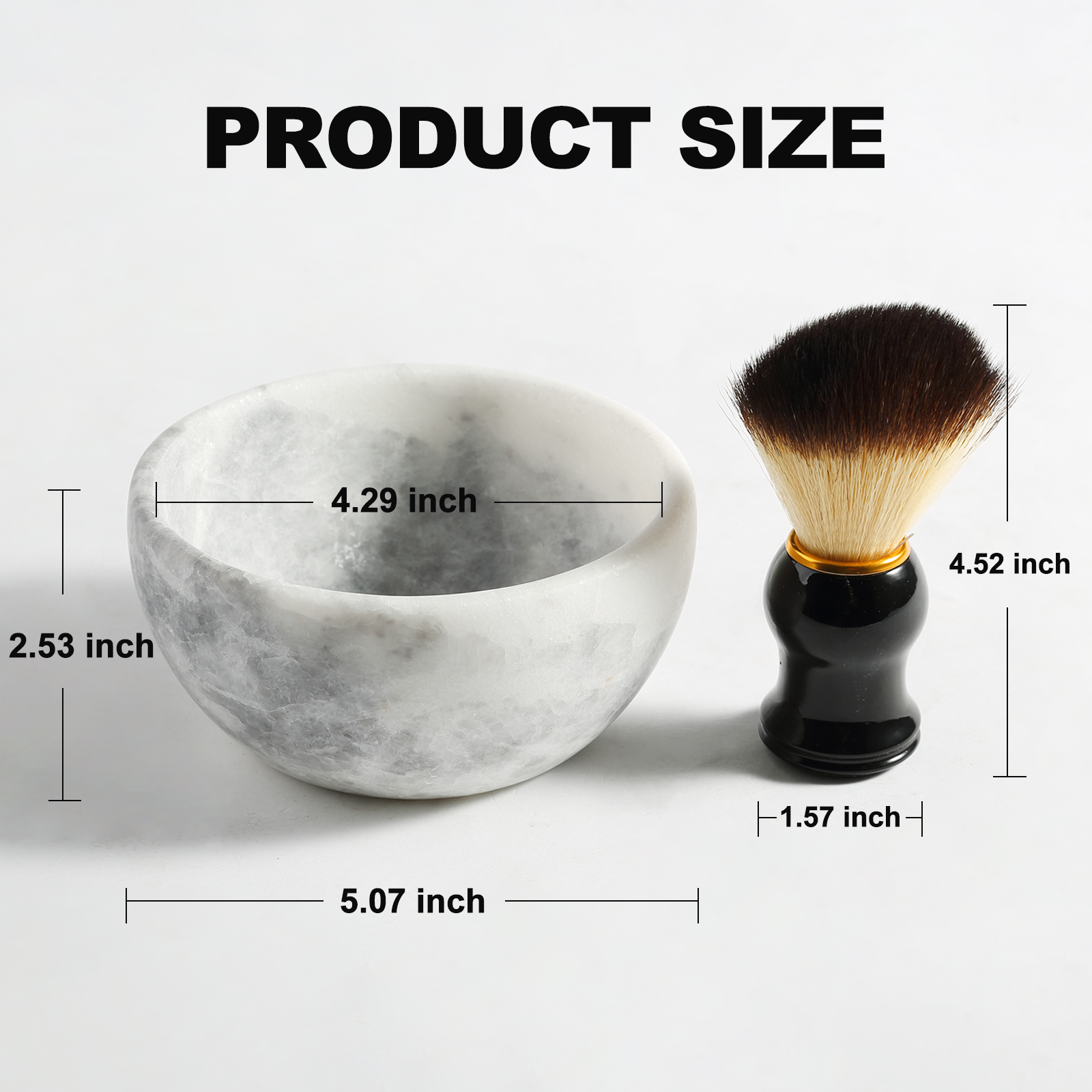 Koville Natural Marble natural marble shaving bowl with brush in Grigio Fantasy for bathroom vanity