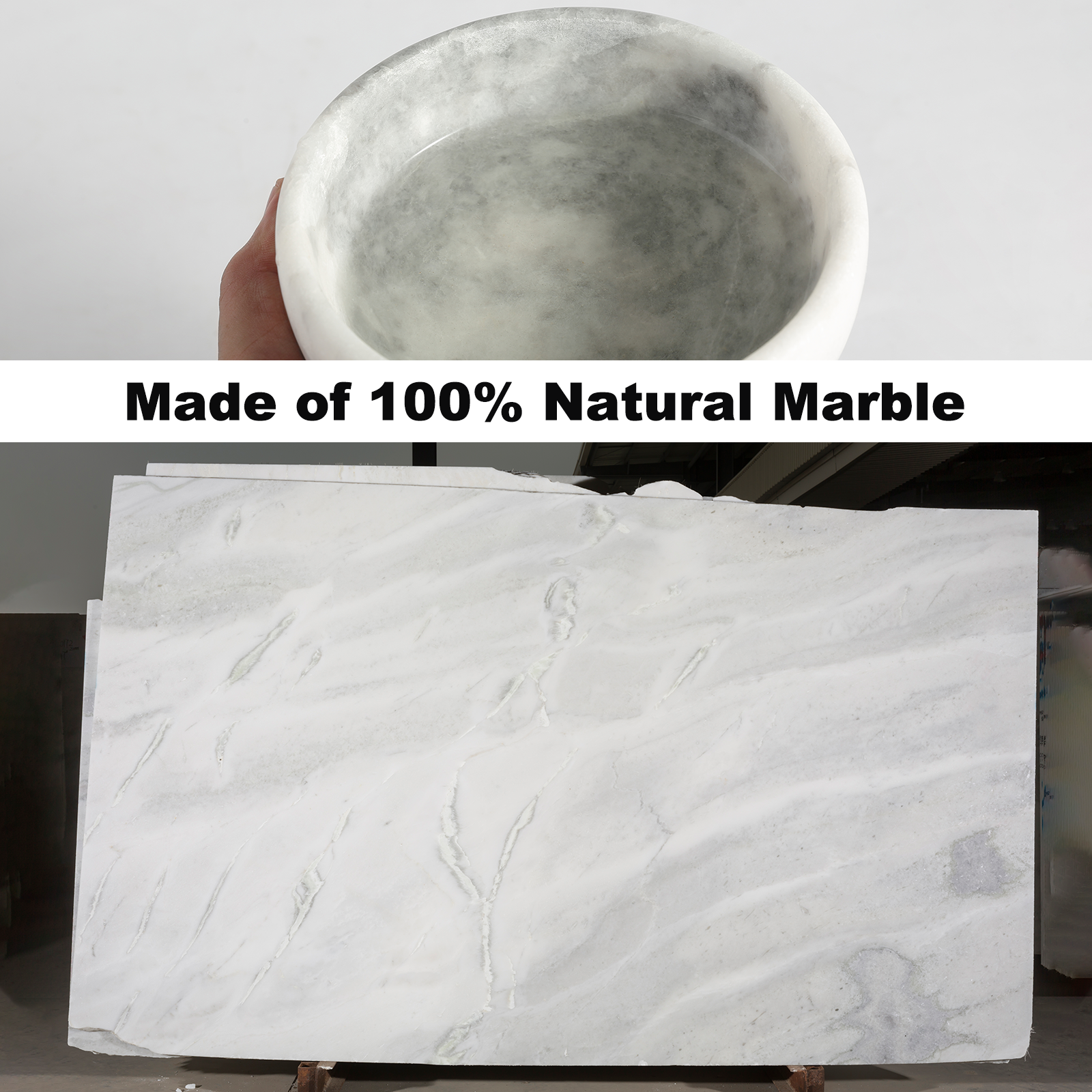 Koville Natural Marble natural marble shaving bowl with brush in Grigio Fantasy for bathroom vanity