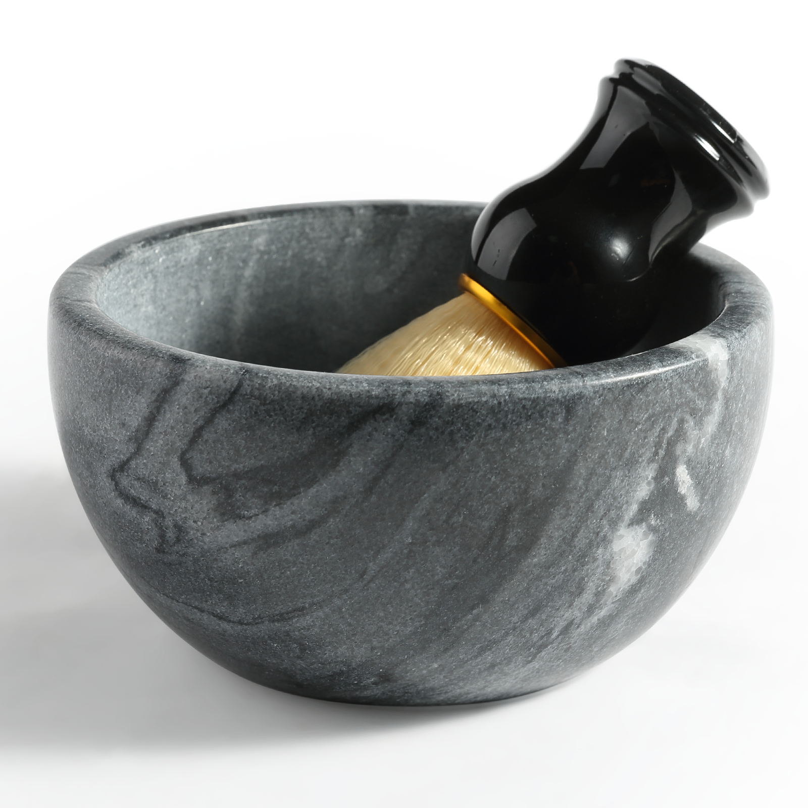 Koville Natural Marble natural marble shaving bowl with brush in Monte Grigio for bathroom vanity